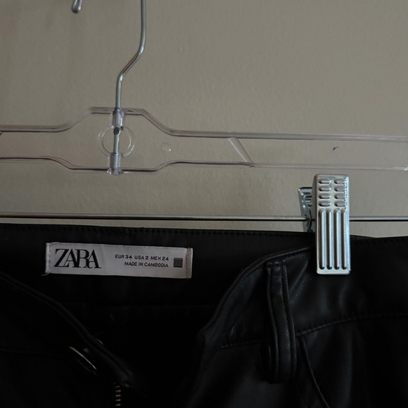 Zara Faux Leather Pants Black Wide Leg Trousers Size 2 - Picture 3 of 5